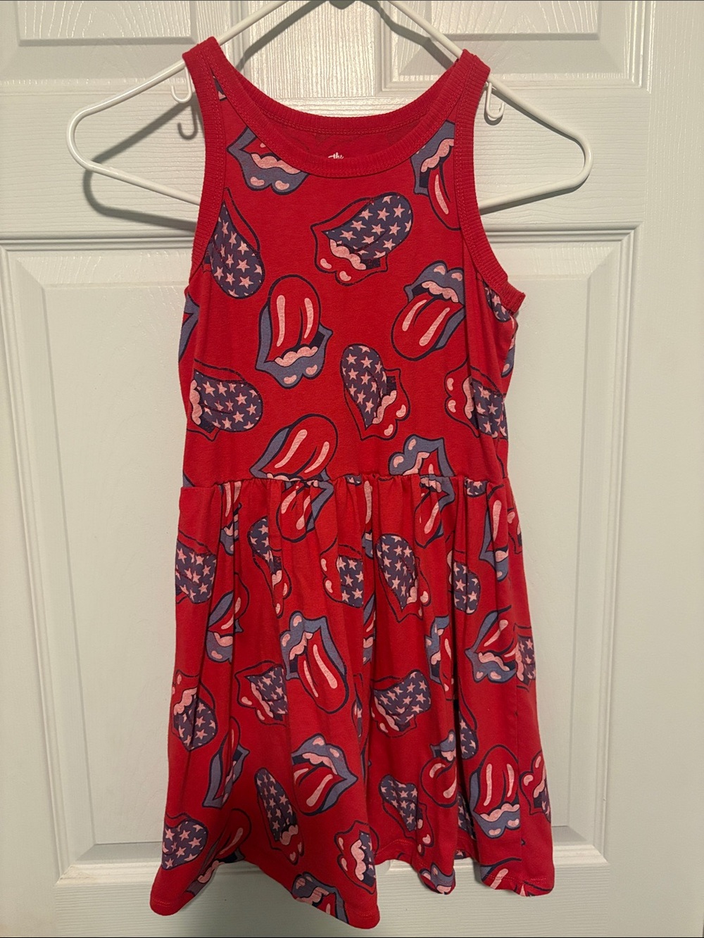 Girla Rolling Stones Red Tank Dress with Patriotic Lips Print
